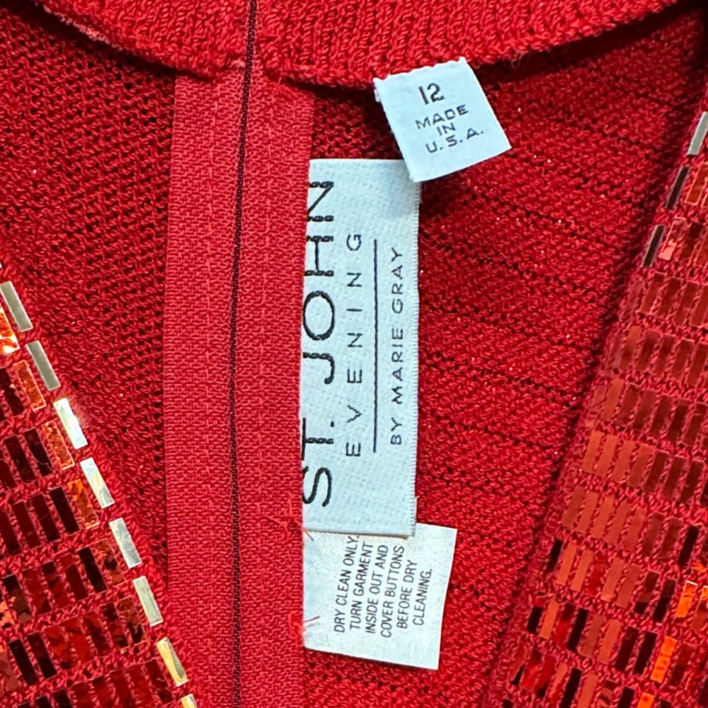 St. John by Marie Gray Red Sequin Long Sleeve Sweater Dress - Picture 6 of 8